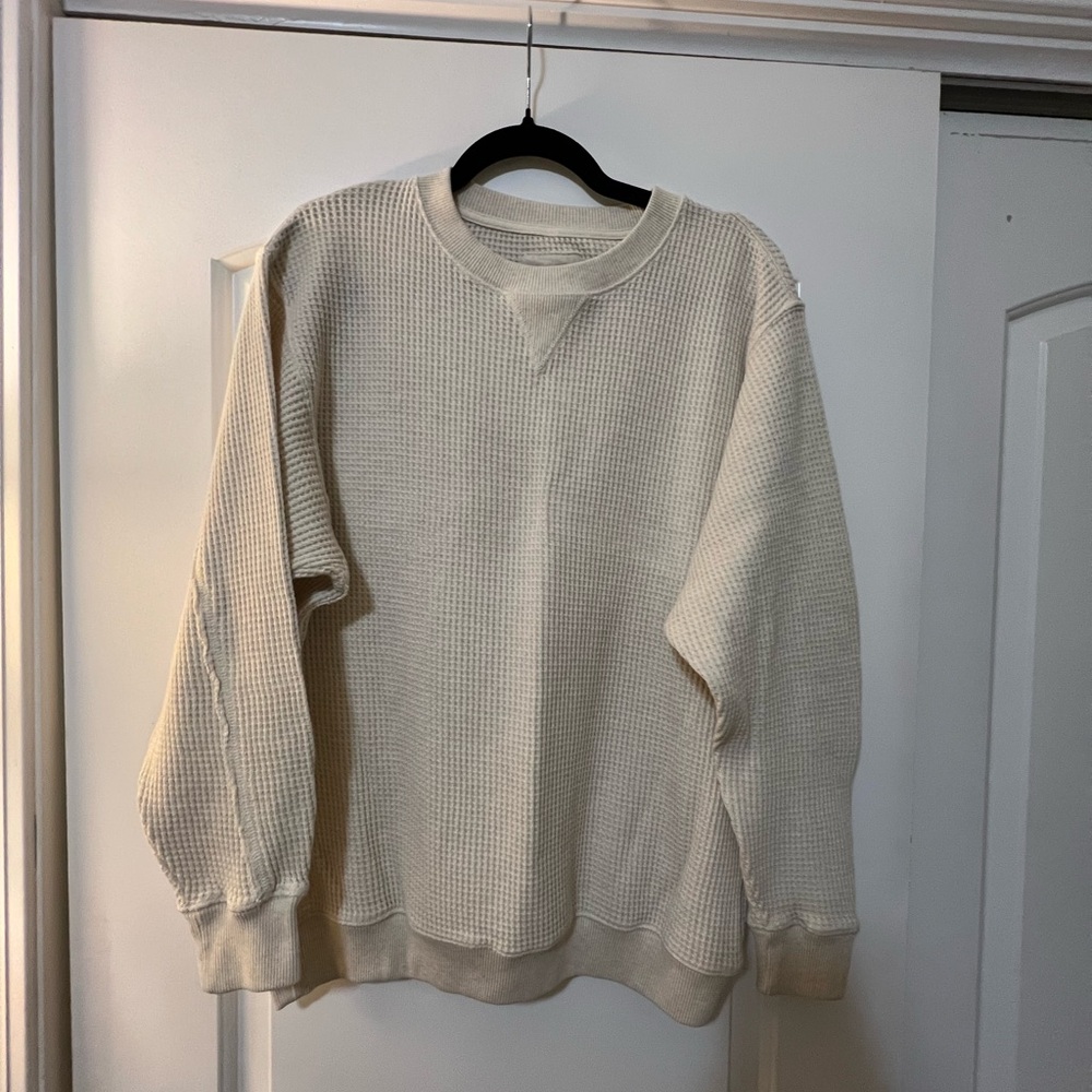 Aerie Off-White Waffle Knit Crewneck Sweater